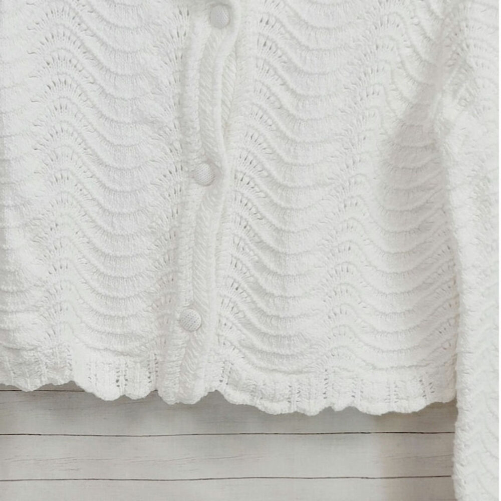 HOUSE OF HARLOW 1960 CROCHET CROPPED BUTTON UP CARDIGAN, SZ SMALL - Picture 7 of 13